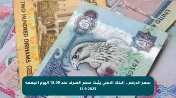 سعر الدرهم.. البنك الأهلي يثبت سعر الصرف عند 13.09 اليوم الجمعة 12-9-2025